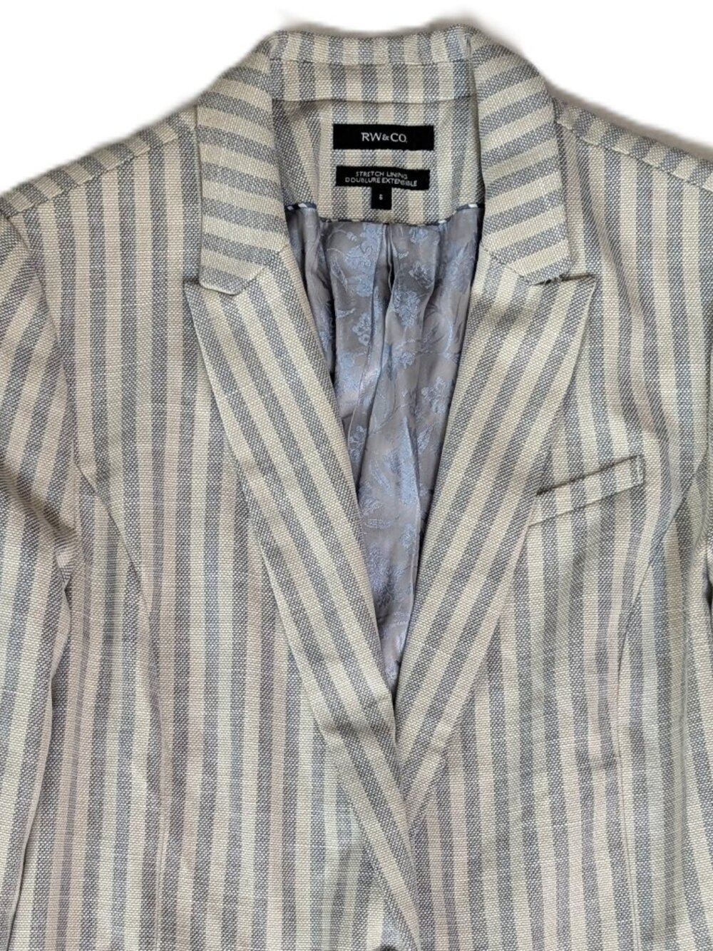RW&CO Blazer for Women Striped Notch Lapel Blazer - Gray & White Size 6 - Picture 3 of 5
